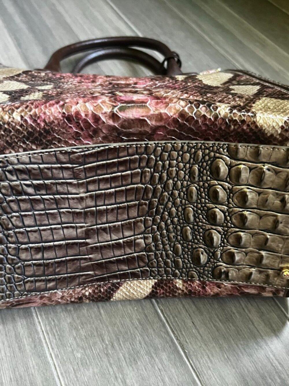Brahmin Brown Burgundy Embossed Leather Tote - Picture 2 of 3